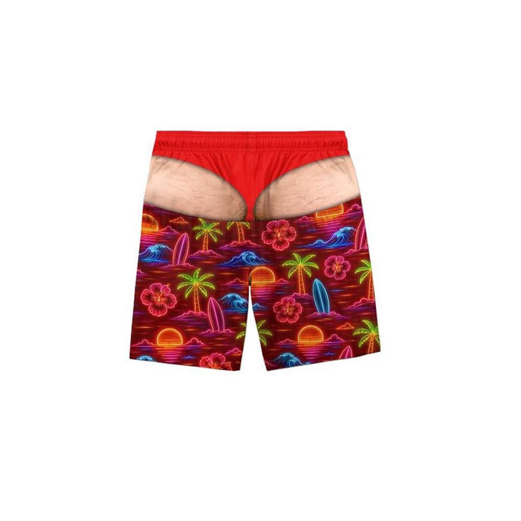 Men's Funny Print Elastic Waist Beach Swim Trunks