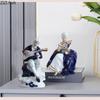 Vergoldete Porzellan Europäische Figuren Statue Schreibtischdekoration Blaue Keramik Musiker Charakter Skulptur Raum Ästhetische Dekoration