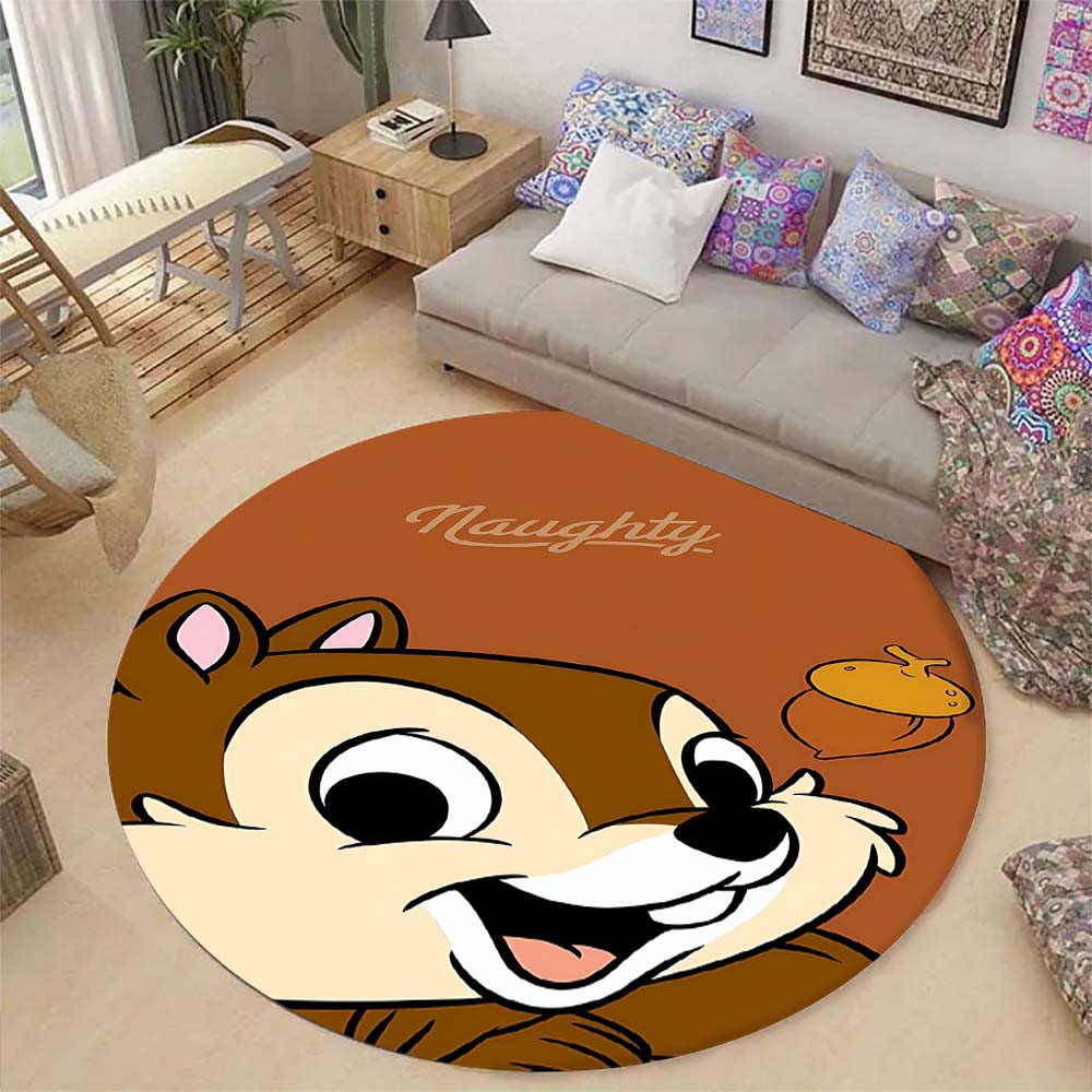 Mielas Chip 'n' Dale paveikslėlio apvalus grindų kilimėlis, namų kilimo dekoracija, animacinis sveikinimo durų kilimėlis, neslystantis ir atsparus dėmėms.