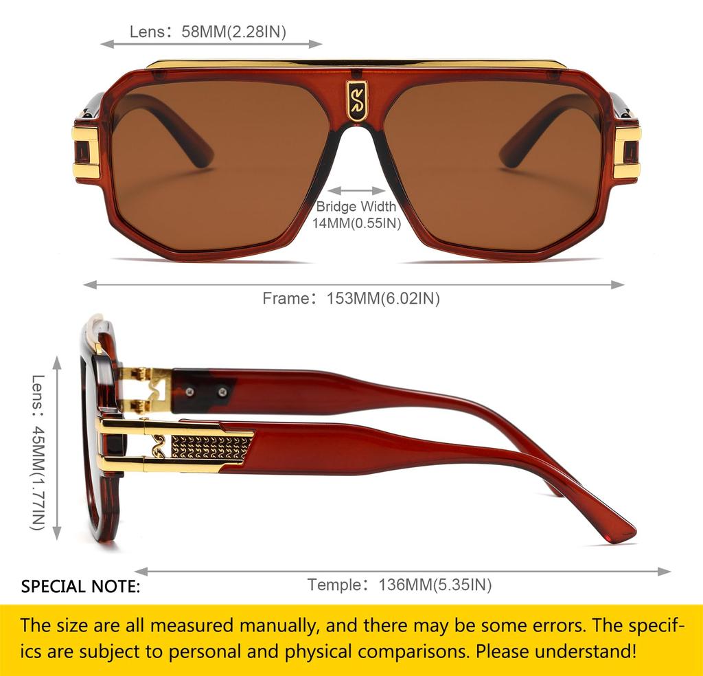 Square Sunglasses with Polarized Flat Top for Human Pilots Oversized Metal Frame Eyewear [SHEEN KELLY]