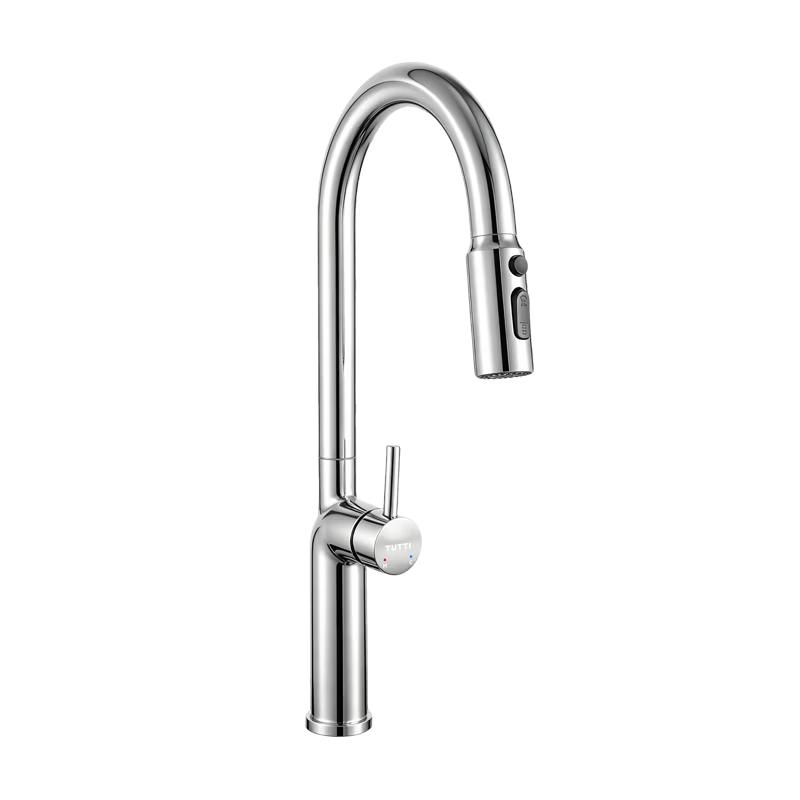 TUTTI Brushed Silver 3-Function Pull-Out Kitchen Faucet