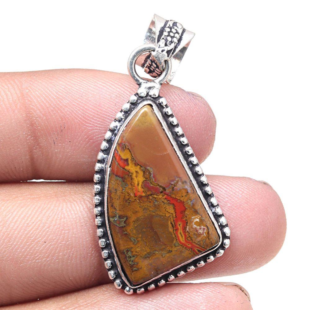 Necklace Stick Agate Gemstone Handmade Antique Silver Jewelry 1.5"