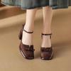 Fashionable Retro Suede Thick-soled High-heeled Shoes -  Summer New Style Ladies Pointed-toe Bow-knotted Chunky Heel Sandals