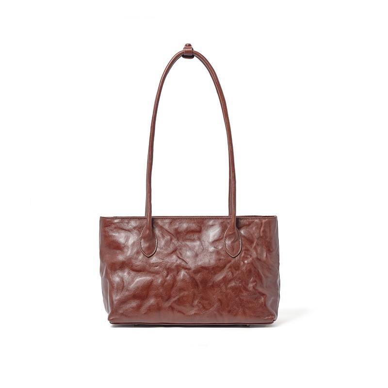 Women's Handbag Large Capacity Genuine Leather Tote Bag Retro Shoulder Tree Cream Vegetable Tanned Cowhide