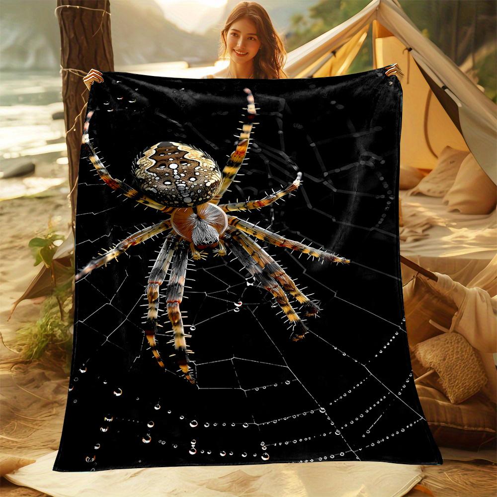 All-Season Reversible Flannel Throw Blanket – Digital Printed Spider on Web Pattern – High-Quality Soft and Comfortable
