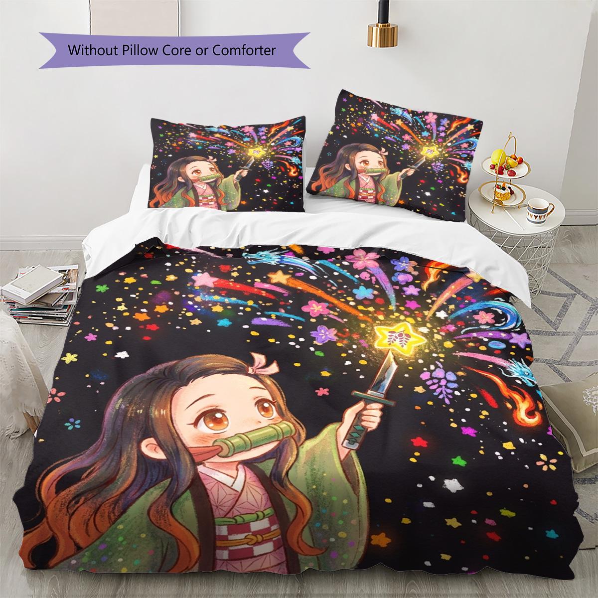 

Demon Slayer Tanjiro Pattern Bedding Quilt Set Quilt Cover Pillowcase Home Decoration Birthday Gift (1 * duvet cover + 2 * pillowcase, without core) 135x200cm