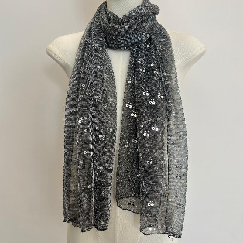 Sequin Lace Silk Headwrap - Solid Color Scarf