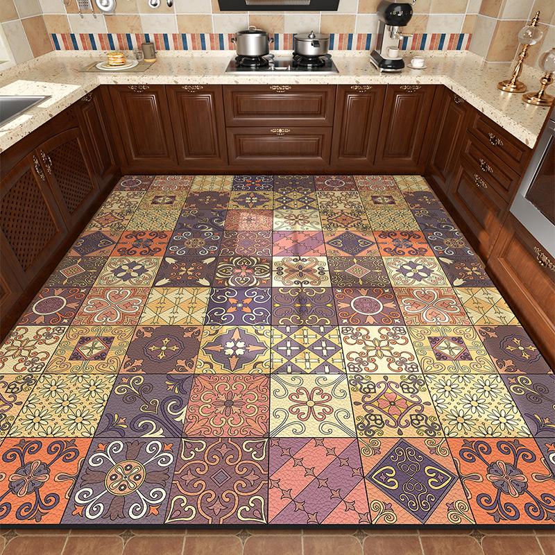 Carpet for Kitchen Pvc Floor Mat Large Size Waterproof Non-slip Carpets Leather Anti-fatigue Foot Mats Retro Home Decoration Rug
