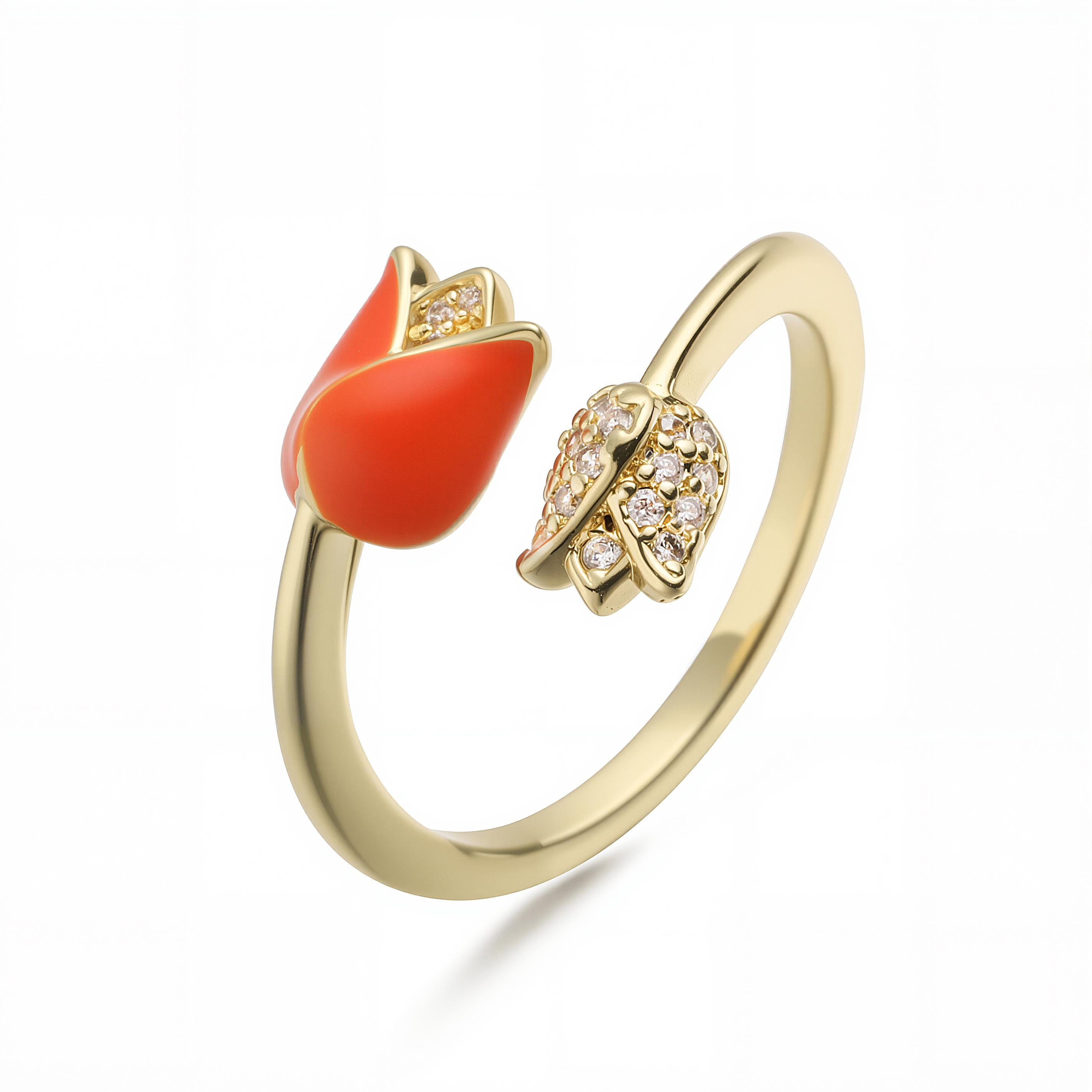 

HECHENG Sweet Romantic Enamel Drip Glazed Copper Metal Red/Pink Rose Adjustable Ring Ladies Zircon Gift 1 piece resizable