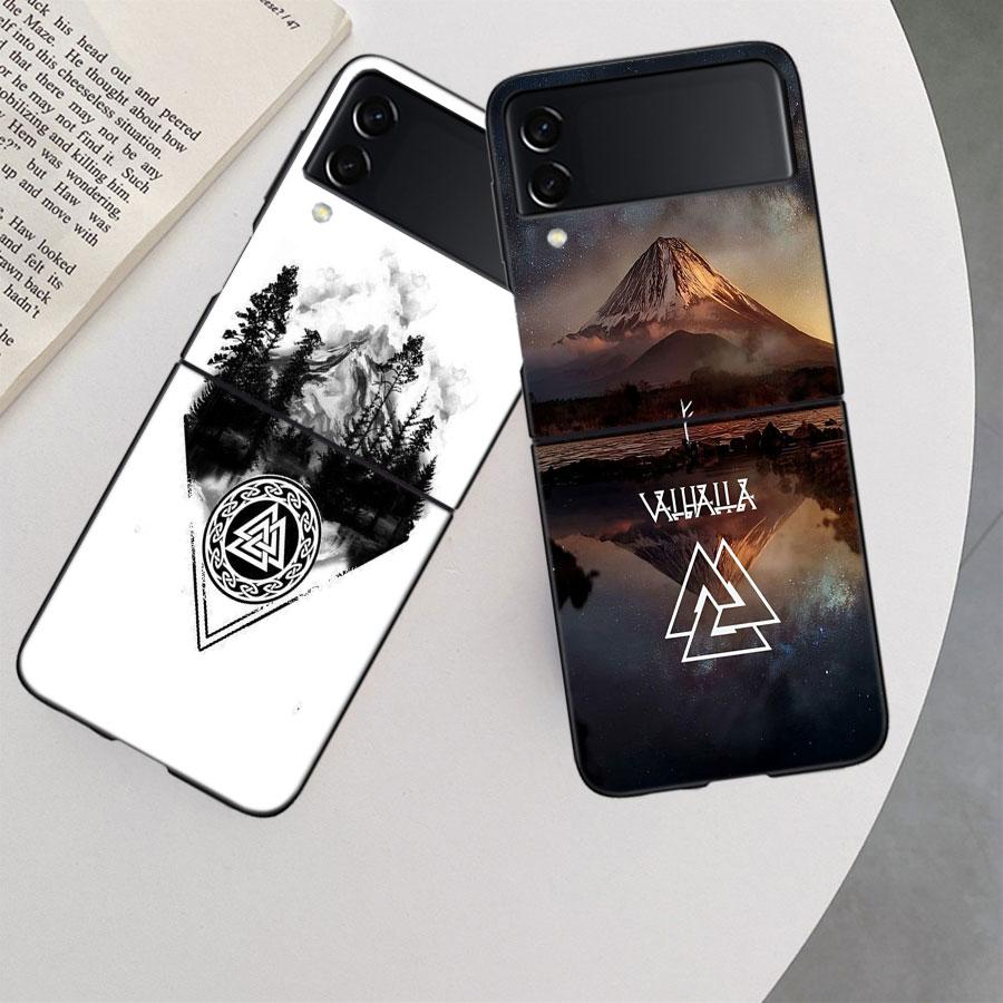 Nordic Norse Phone Case For Samsung Z Flip 7 6 5G Galaxy Z Flip 5 4 3 Black Hard Cell Cover Luxury PC Shell Coque