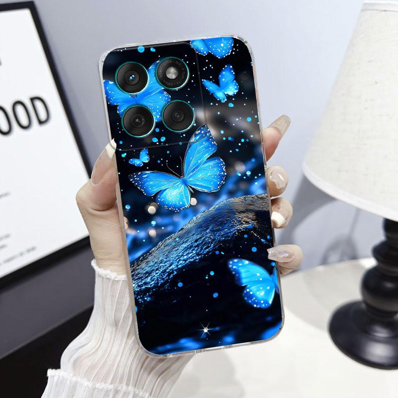 Phone Case For Moto Edge 60 Fusion Case Protect Cover For Motorola Moto Edge 60 Marble Butterfly Print Clear Soft Silicone Funda