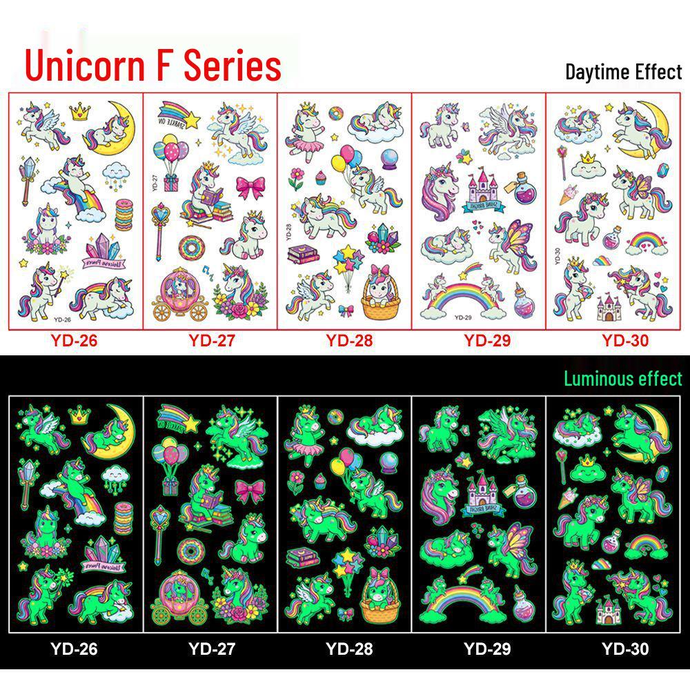 Kids Waterproof Luminous Unicorn Tattoo Stickers - Long-lasting and Fun for Parties and Festivals