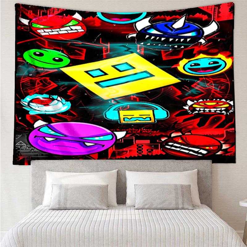 Geometry Dash Tapestry for Bedroom Aesthetic Classroom Tapestries Wall Hanging for Living Room Dorm Office,Ideal Creative Gift