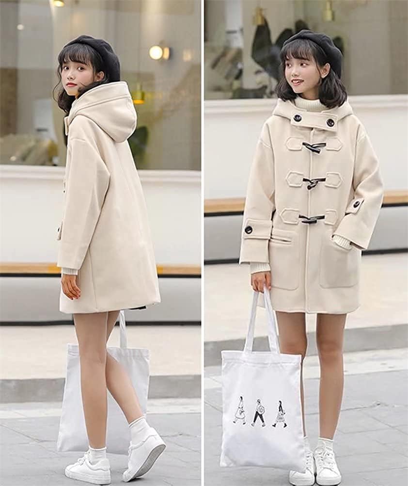 JINZUOMA Chesterfield Duffle Hooded Solid Popular for and Everyday and Beige Size Women's Coat, Jacket, Coat, Coat, Coat, Autumn/Winter, Fashionable,