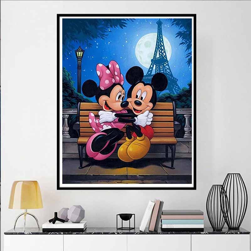 Disney Diamond Painting Mickey and Minnie Mouse Romantic Moonlit Night Illustration Cartoon Diamond Painting Full Diamond CrossStitch DIYGiftHomeDecor