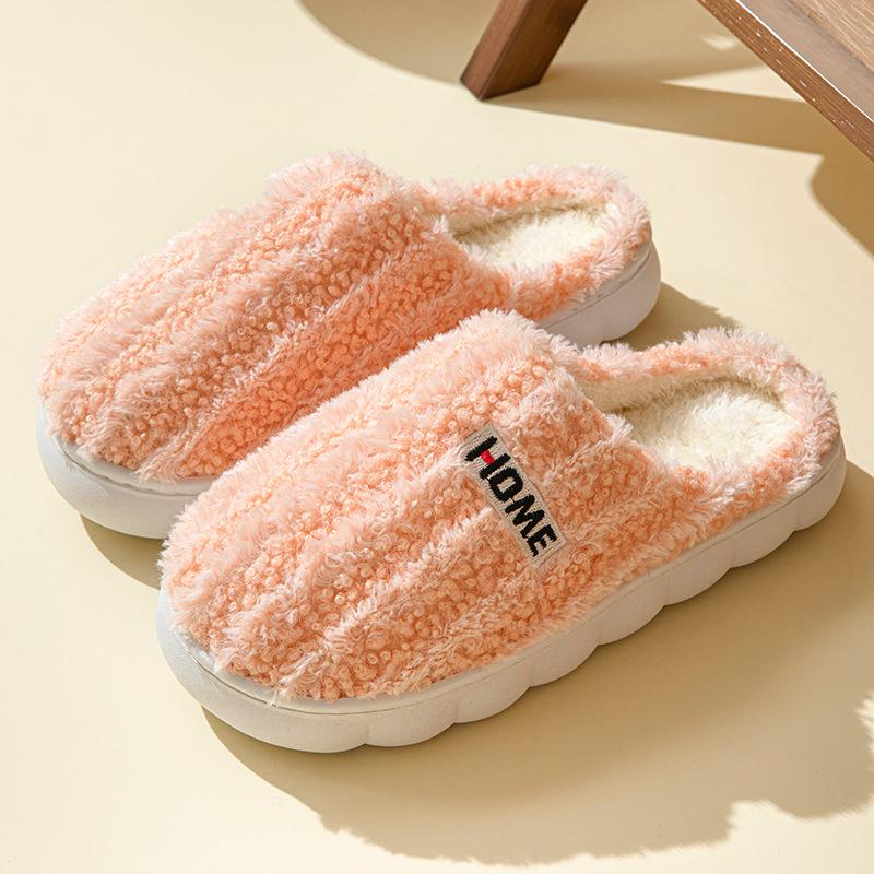 Fashion Winter Velvet Women Cotton Slippers Indoor Home Casual Toe Wrap Slides Men Anti Slip Autumn Thick Soled Slippers