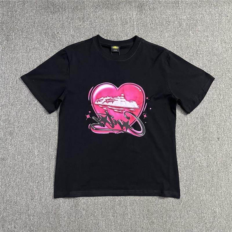 ZYLLO Amerikanische High Street Liebesbrief-Print Kurzarm Locker Lässig Retro Paar T-Shirt Trendiges Herren Rundhals Oberteil