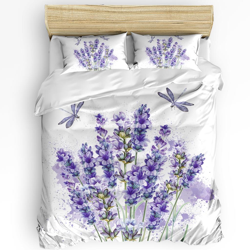 Blomma Lavendel Vattenkokare Vintage Vykort Trä Påslakan Med Örngott 3st Sängkläder Set Täcke Dubbelsäng Hemtextil