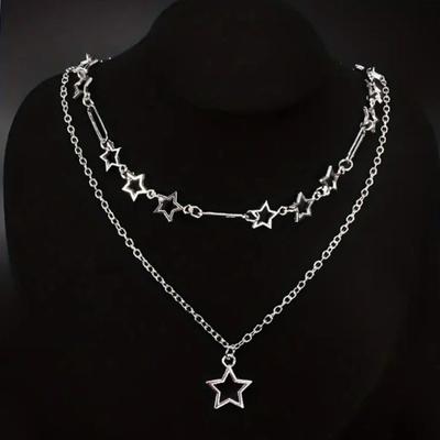 2pcs Set Y2K Personality Star Chain Five-pointed Star Pendant Necklace  for Women Double Layer Wear Collar Chain Jewelry Gifts