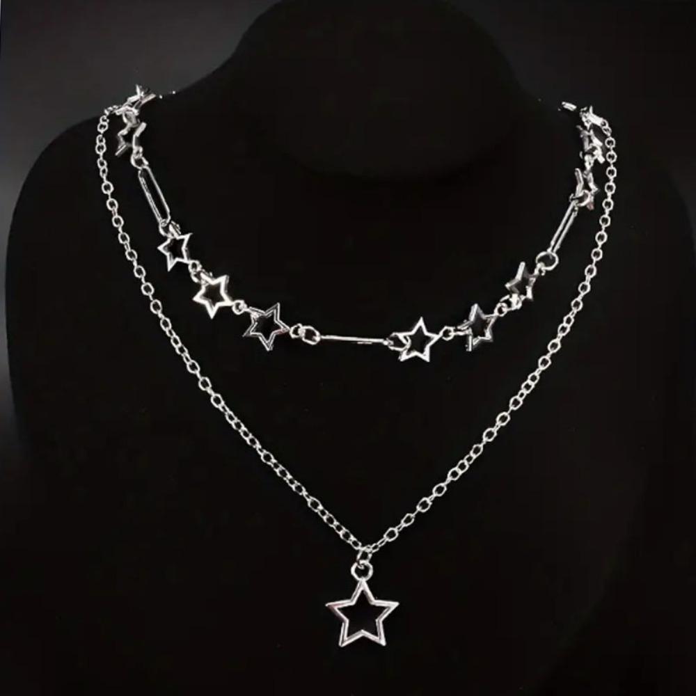 

Double Layer Personalized Necklace Chain Design Hollowed Out Chain Trend Accessories Pentagram