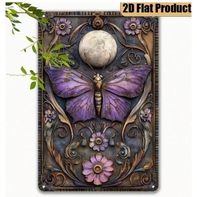 Винтажный металлический настенный знак  Бабочка и Луна , мистический богемный декор 20x30cm