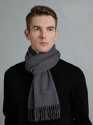 High Quality Solid Color 100% Wool Scarf Men's Women Autumn Winter Versatile Classic Wool Muffler Men's Warm Soft Tassel Scarves