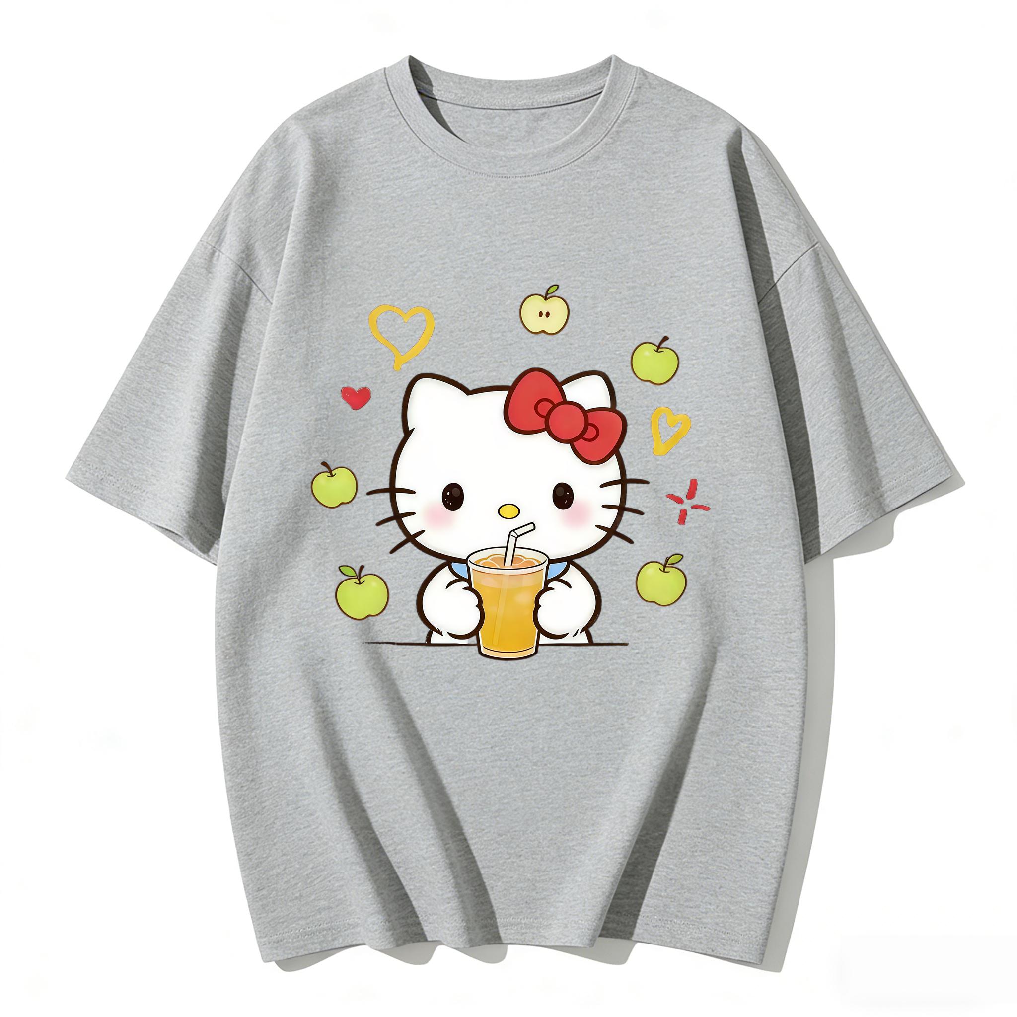 

2026 Summer Hello Kitty Cartoon Printed Short Sleeve Pure Cotton Tshirts Womens Family Matching Outfits Classic Versatile Y2k S