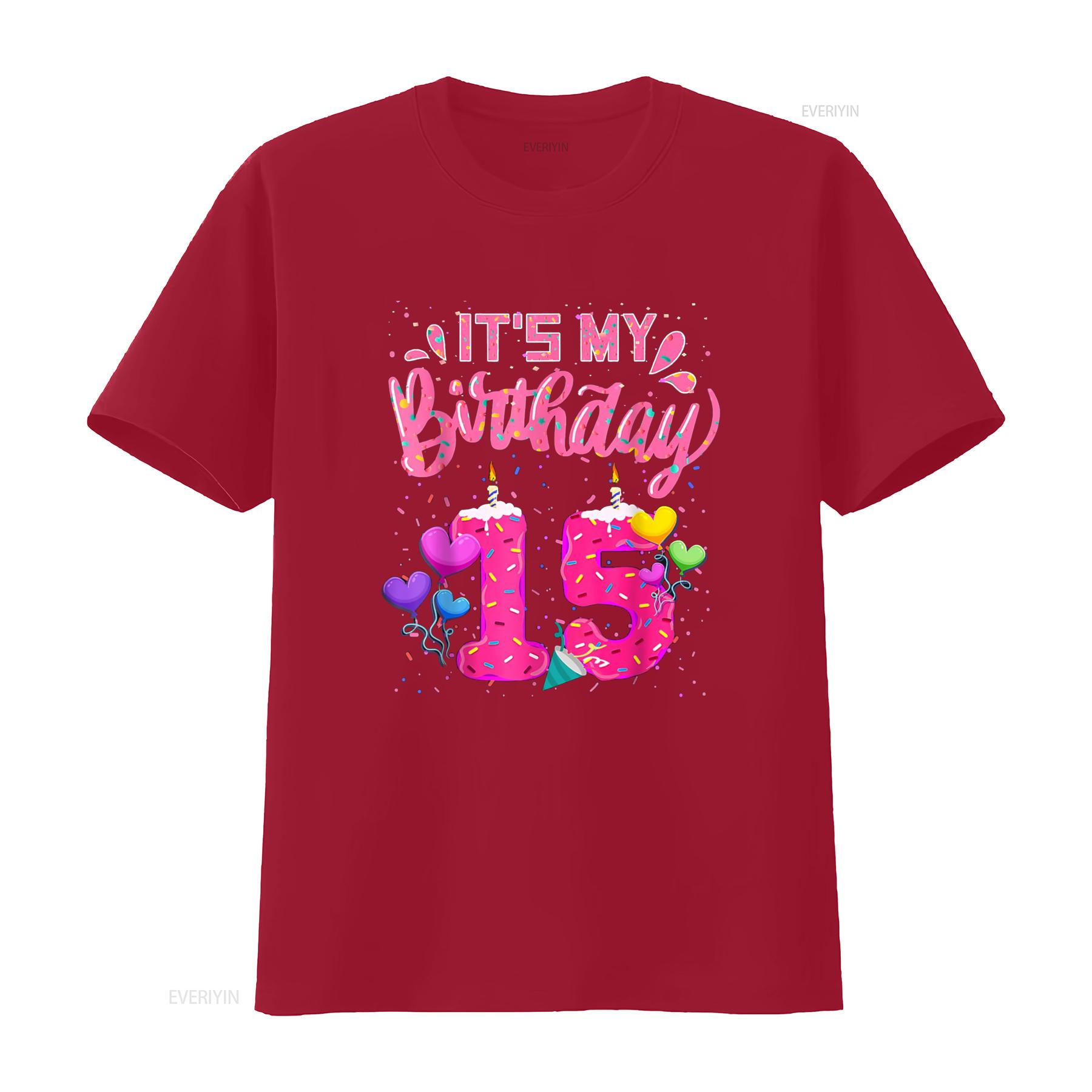 It s My 15th Birthday Doughnut Happy 15 Years Old Girl Kids T Shirt vintage Washed Stylish Casual graphic Versatile Soft S
