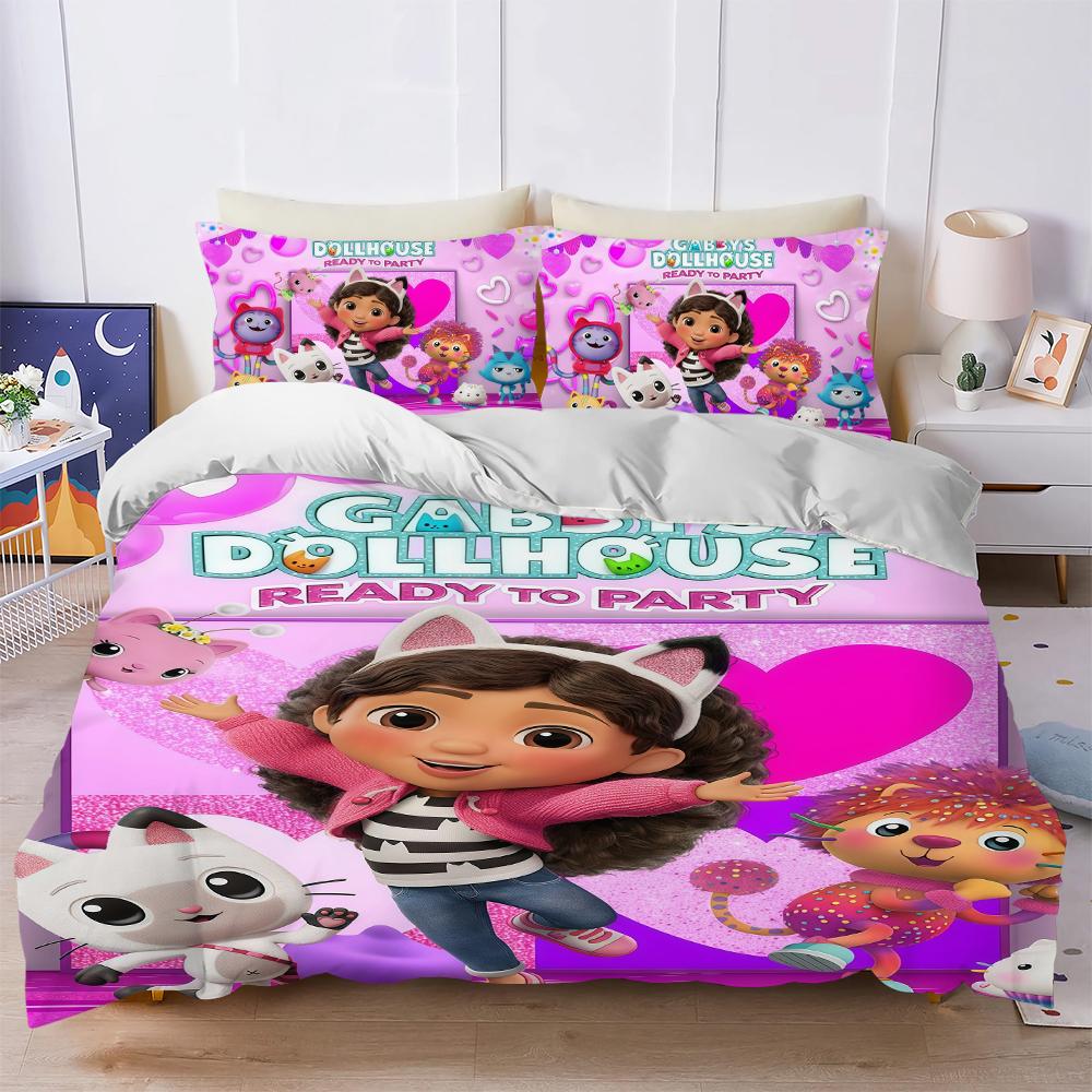 

Cartoon G-GabbysS Cute D-DollhouseS Duvet Cover Set Soft Wash Bed 3 Piece Summer Comfortable Student Dormitory Home Baby Bedding (135x200cm)