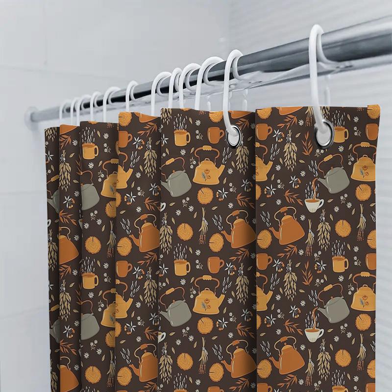 Vintage Floral Teacup Shower Curtain Set Waterproof Farmhouse Bathroom Decor Rustic Kitchen Backdrop Home Decor