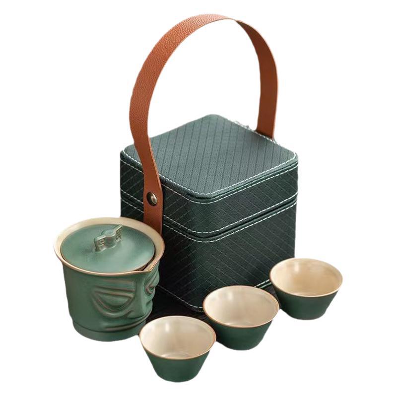 Bronze mask Sanxingdui gift portable travel tea set ceramic merchandise express cup business souvenir