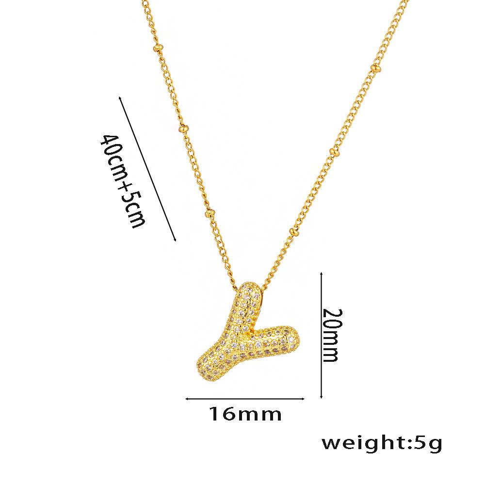Fashion 26 Bubble Letter Initial Pendant18k Gold Plated Micropaved Full Zirconia Stone Chain Couple Necklace Women Jewelry