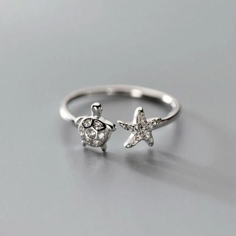 Stylish Sea Turtles And Starfish Designs Ring Trendy Accessory Comfortable Finger Accessories Gift For Women Girls