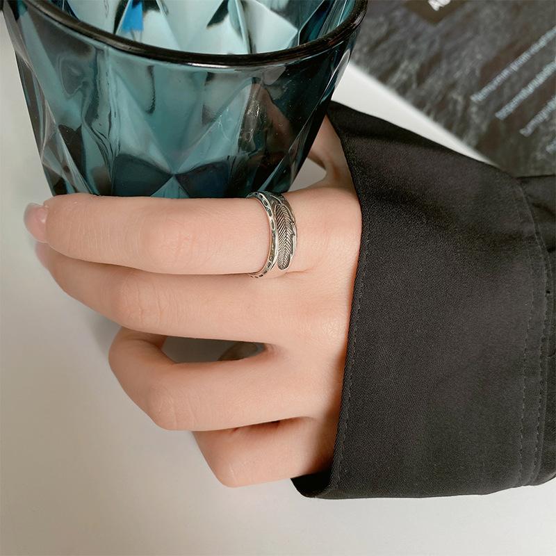 925 Sterling Silver Feather Adjustable Rings for Women Fashion Wedding Luxury Jewelry Wholesale Jewellery Money 925