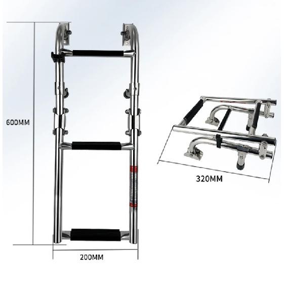 3 Step Stainless Steel Marine Polished Folding Ladder Marine Pontoon Ladder 2+1 Step For Boat 2 add 1 Step