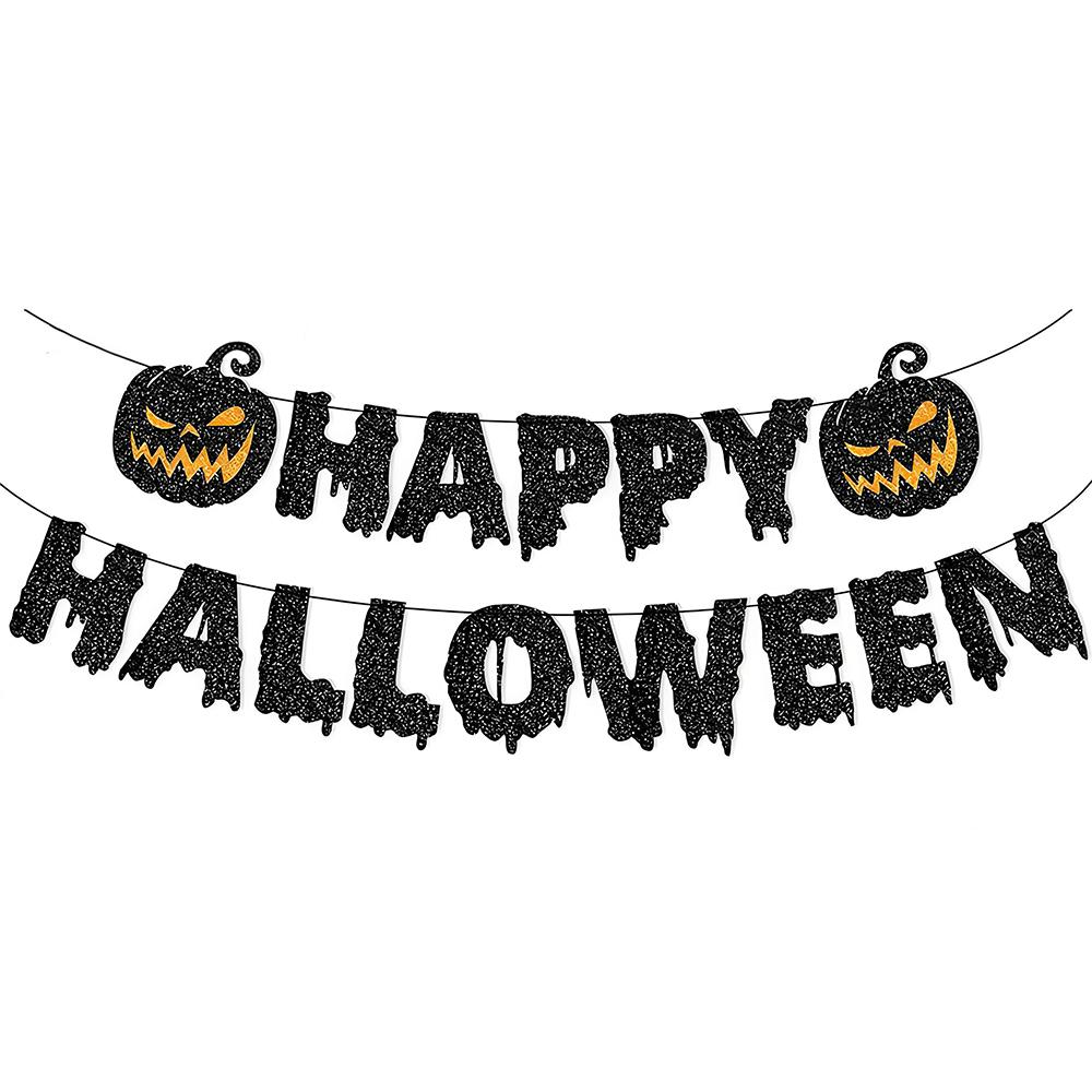 Runtow Happy Halloween Banner , Halloween Paper Hanging Garland Bunting Banner ,Pumpkin Flag, Halloween Party Backdrop Decor