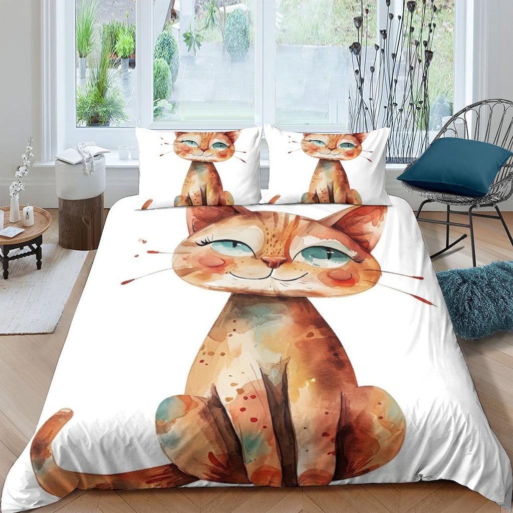 Cat Comforter Covers Printed Quilt Cover Duvet Cover Bedding Set For Children'S And Adults Warm Soft Breathable And Comfortable