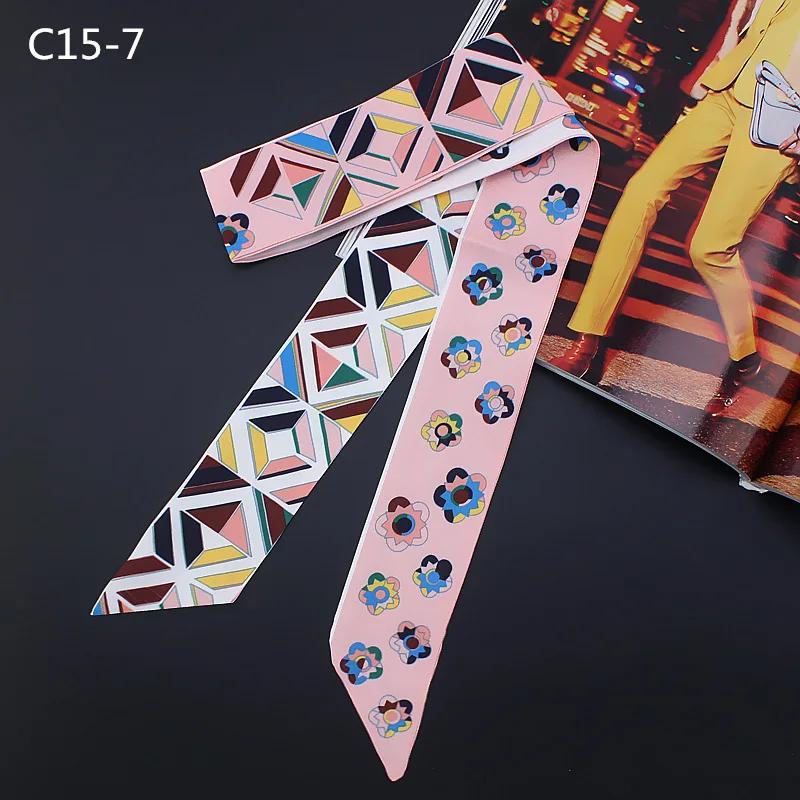 

2024 Spring Border New Geometric Diamond Small Flowers Women s Decorative Small Silk Scarf Bundle Bag Handle Ribbon Small Scarf розовый