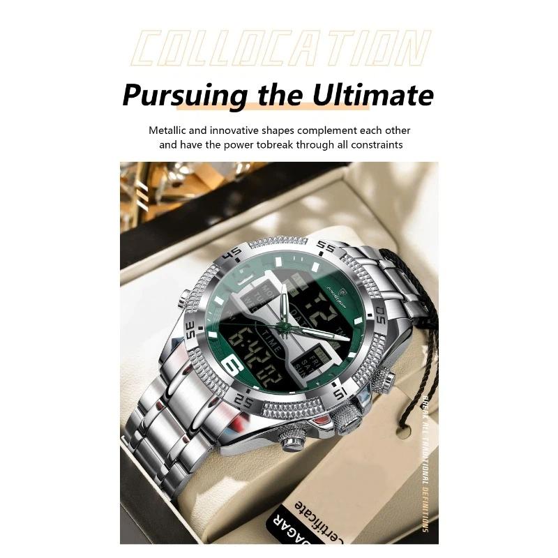 POEDAGAR Sports Luxury Man Wristwatch Dual Time Display Digital Week Date LED Luminous Men Watch Electronic Quartz Watches