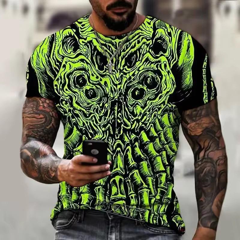 Summer Men's Casual T-shirt Street Fashion Short Sleeve Harajuku Graffiti 3D Printed Full Match Round Neck New Tops