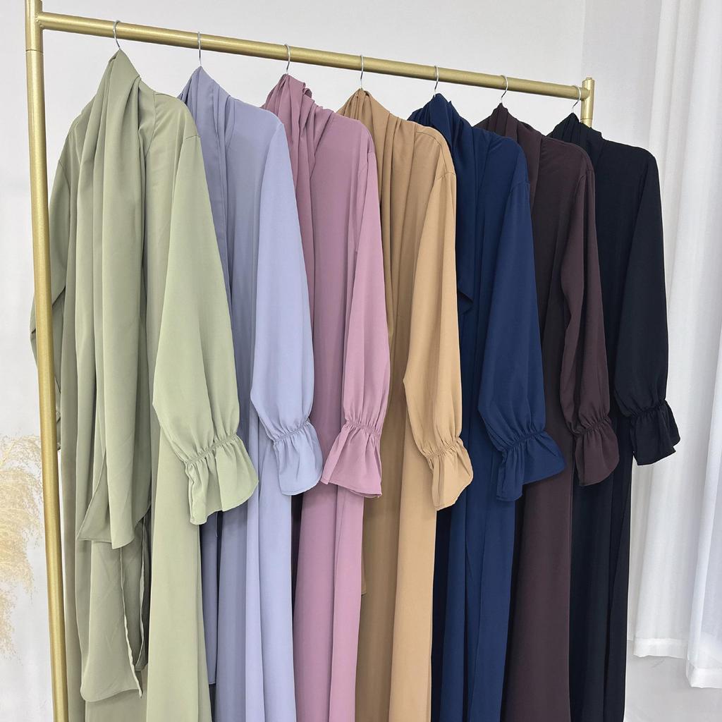 2024 Loriya Solid Color Bell Sleeve Dress - Middle East & Turkey Edition (LR714)