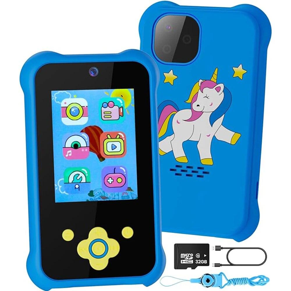 Kids Phone Camera Toys Girls Boys Unicorn Smart Toddler Phone Toys 1080P HD Selfie Camera Record Lift Chirstmas Birthday Gifts