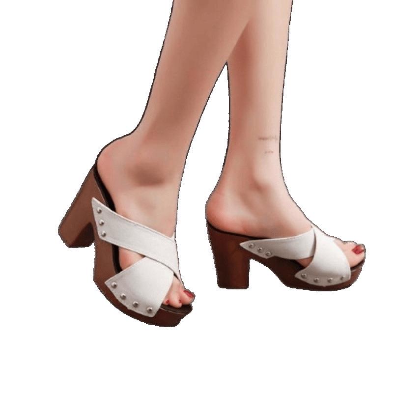 Women's Summer Waterproof Chunky Heel Platform Slippers with One-Strap and Thick Sole