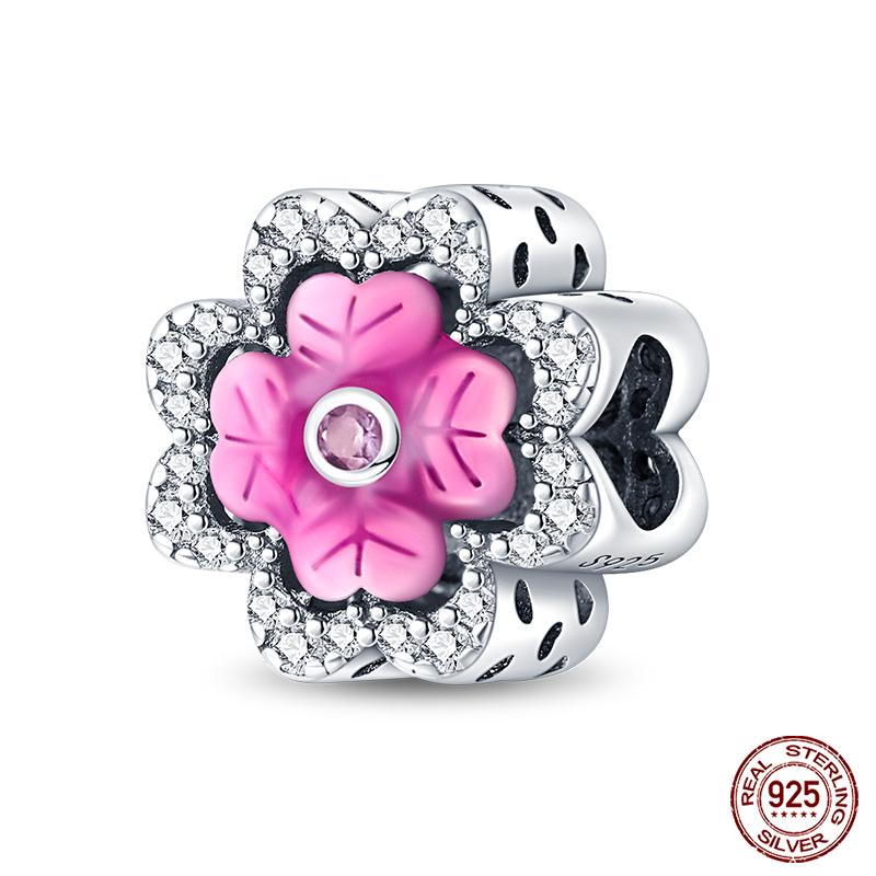 Copper Pink Collection Heart Shape Charm Beads For Brand Original Bracelet Diy Jewelry Gift