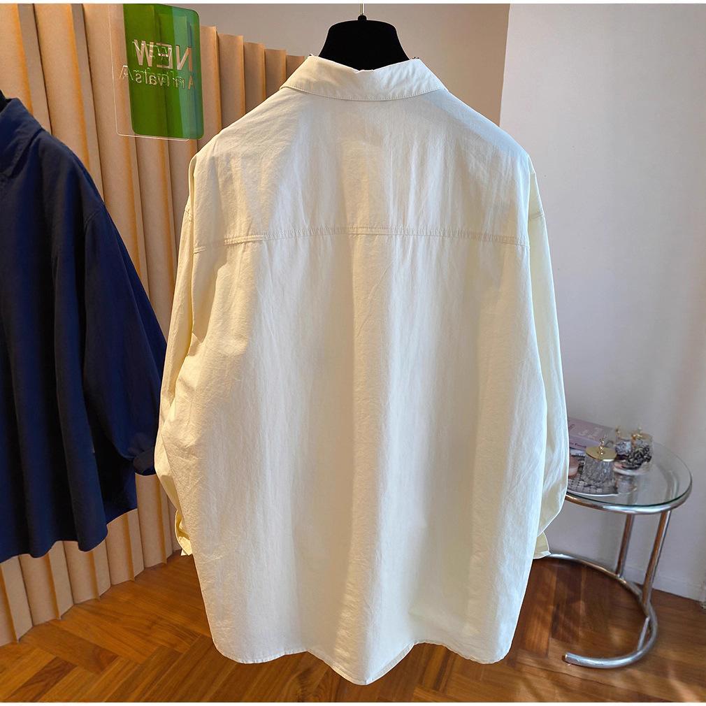 Korean Version of European Cartoon Embroidered Shirt Women's Autumn Design Cotton Large Version Long-sleeved Shirt Lazy Cardigan Top