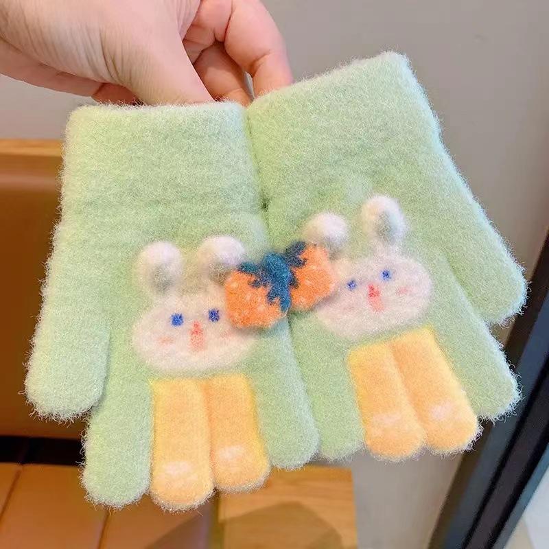 Children's new winter gloves little girl cute cartoon warm full finger gloves boys and girls thickened finger cots