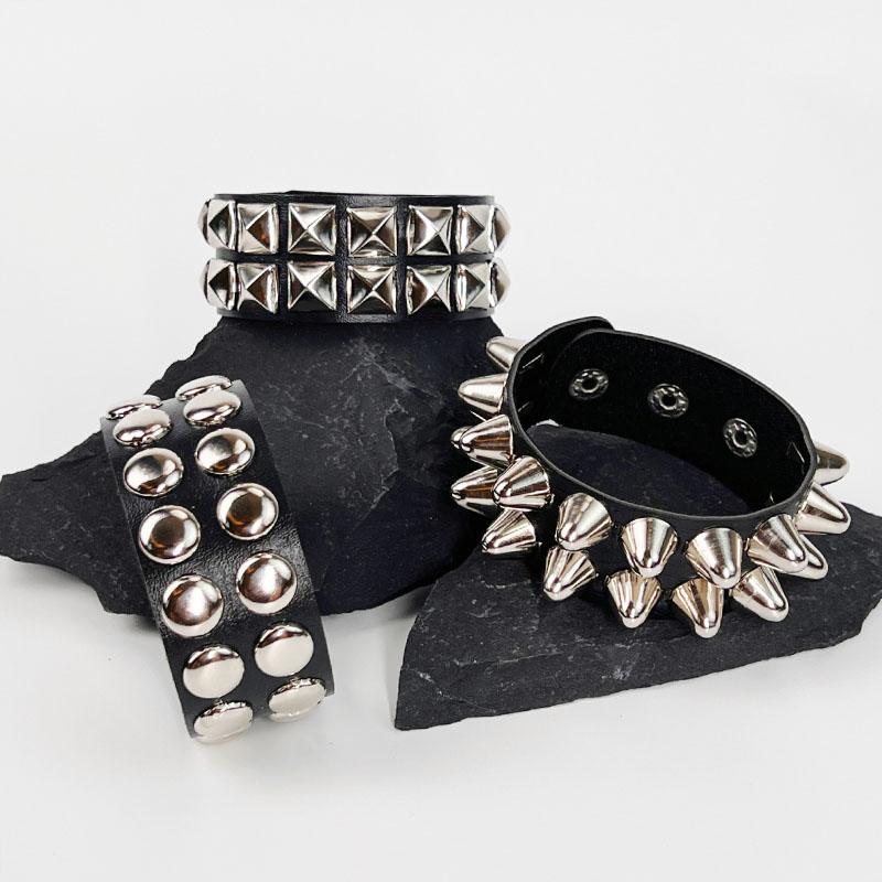 Punk Spike Stud Leather Bracelet Hip Hop Rock Wide Cuff Bangle Steampunk Hand  Classic Rivet Wristband Hand  New