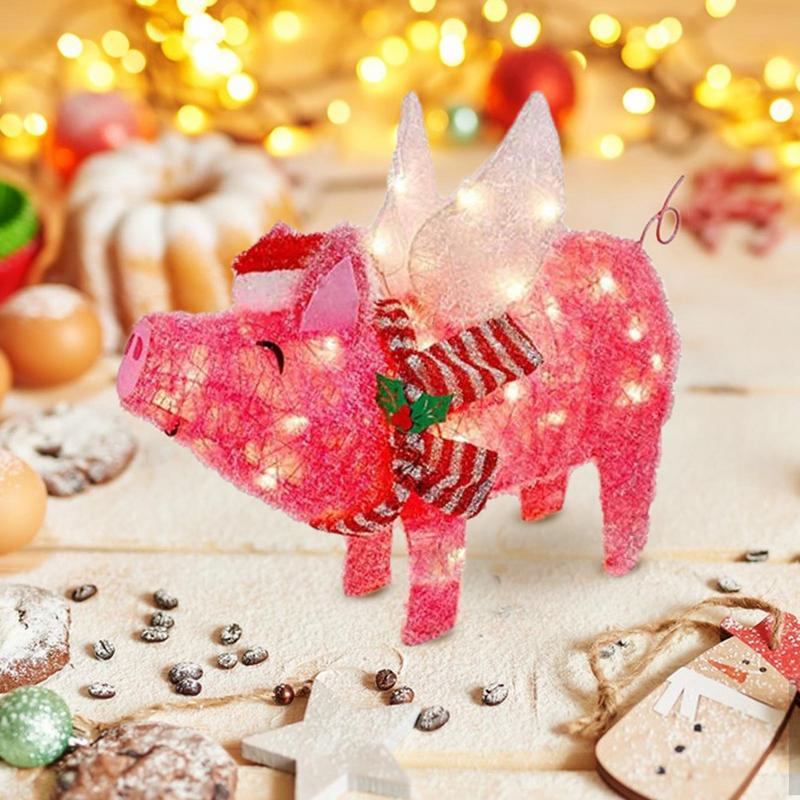 Christmas Flying Swine Desk Decor Garden Statue Home Decor Lighted Yard Decorations Christmas Tree Topper 3D Flying Swine