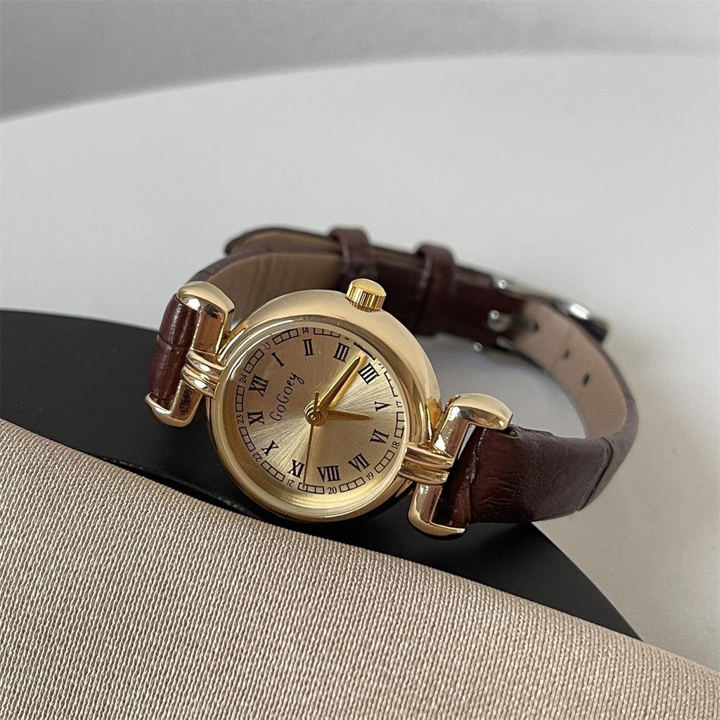 Mini Small Brown Watch Retro Ladies Light Luxury Niche Art Medieval Small Gold Watch