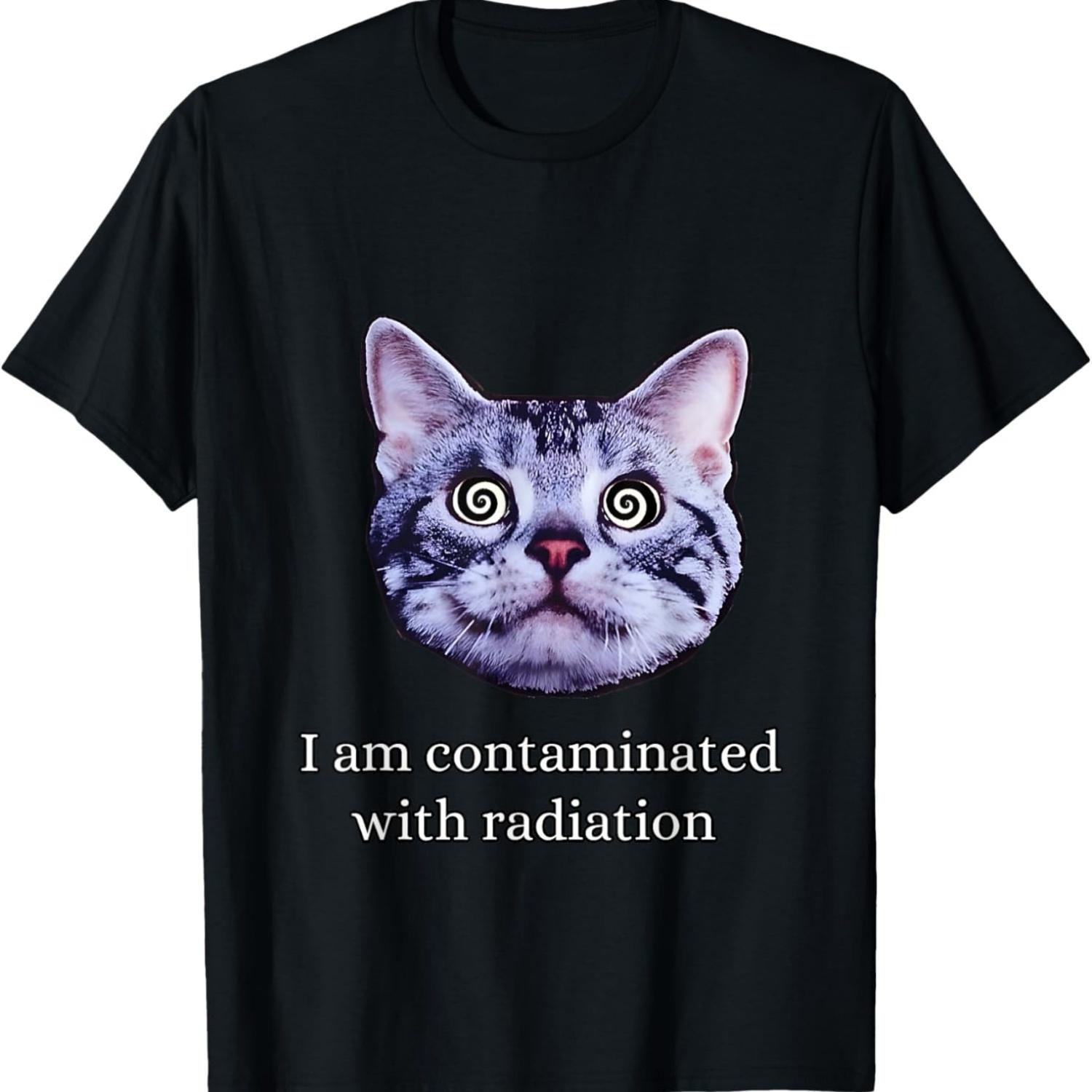 I Am Contaminated With Radiation Funny Ironic Cat Meme T-Shirt(1) S чёрный